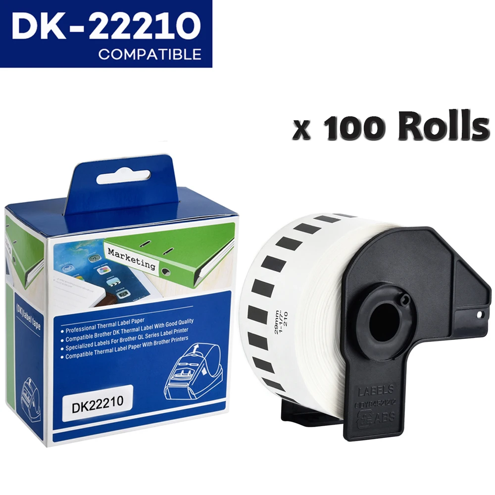 100Rolls DK-22210 Compatible for Brother Labels DK 22210 DK 2210 DK 210 Continuous Labels for QL570 QL700