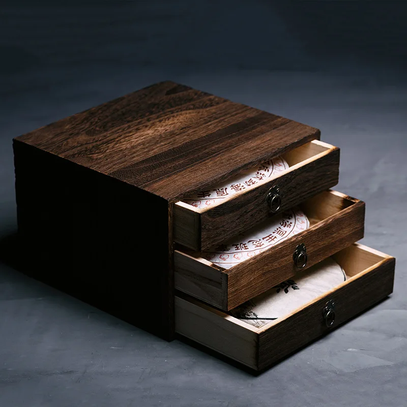 Solid wood tea boxes ark tea cake packaging wooden box burn paulownia multilayer tray