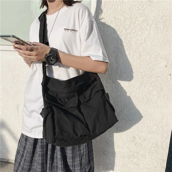 

Crossbody Bags For Teens 2020 Trend Women's Bag Canvas Large Capacity Solid Color Shoulder Bag Fashion Travel Black School Bag