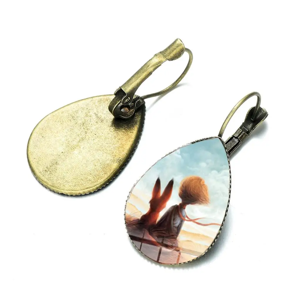 Style 24 SONGDA Brand Cute Little Prince Earrings Le Petit Prince Fairy Tale Cartoon Collection Glass Photo Cabochon Water Drop Earrings - Окраска металла: Style 24