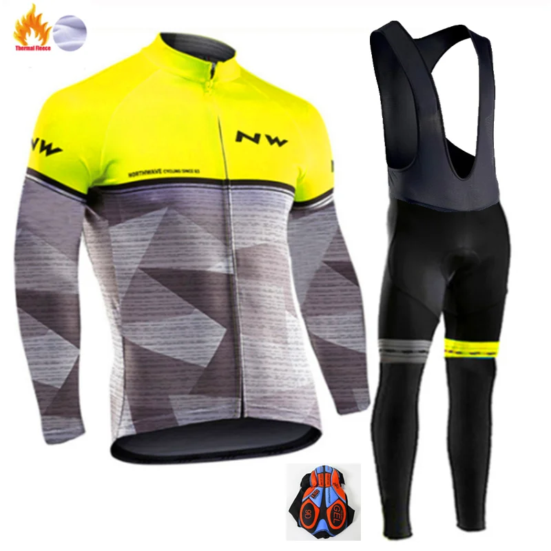 NW зимняя велосипедная Джерси Pro Team Ropa Ciclismo Hombre флисовый комплект для велоспорта MTB Одежда для велоспорта Northwave комплект для велоспорта с нагрудником и штанами - Цвет: Winter Cycling Suit