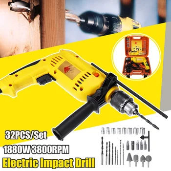 

32Pcs Electric Hammer Drill Set 220V Household Power Impact Drill 13mm Keyless Drill Set Power Drill Electric Drill
