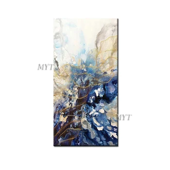 

New Arrival Designed Abstract Pictures Home Decor Wall Art Hand Painted Golden Line Oil Painting on Canvas Handmade Paintings