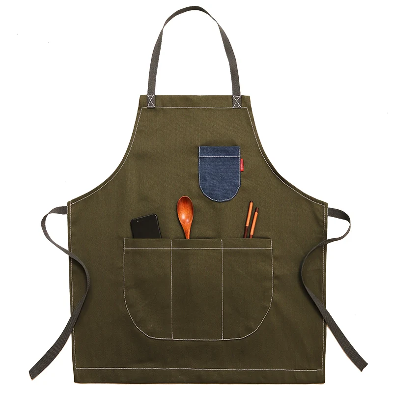 

Korean fashion kitchen denim apron restaurant coffee shop nail painting men and women overalls children custom logo