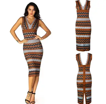 

Top Quality Celebrity Sleeveless Tank V-Neck Rayon Bandage Dress Evening Party Elegant Dress