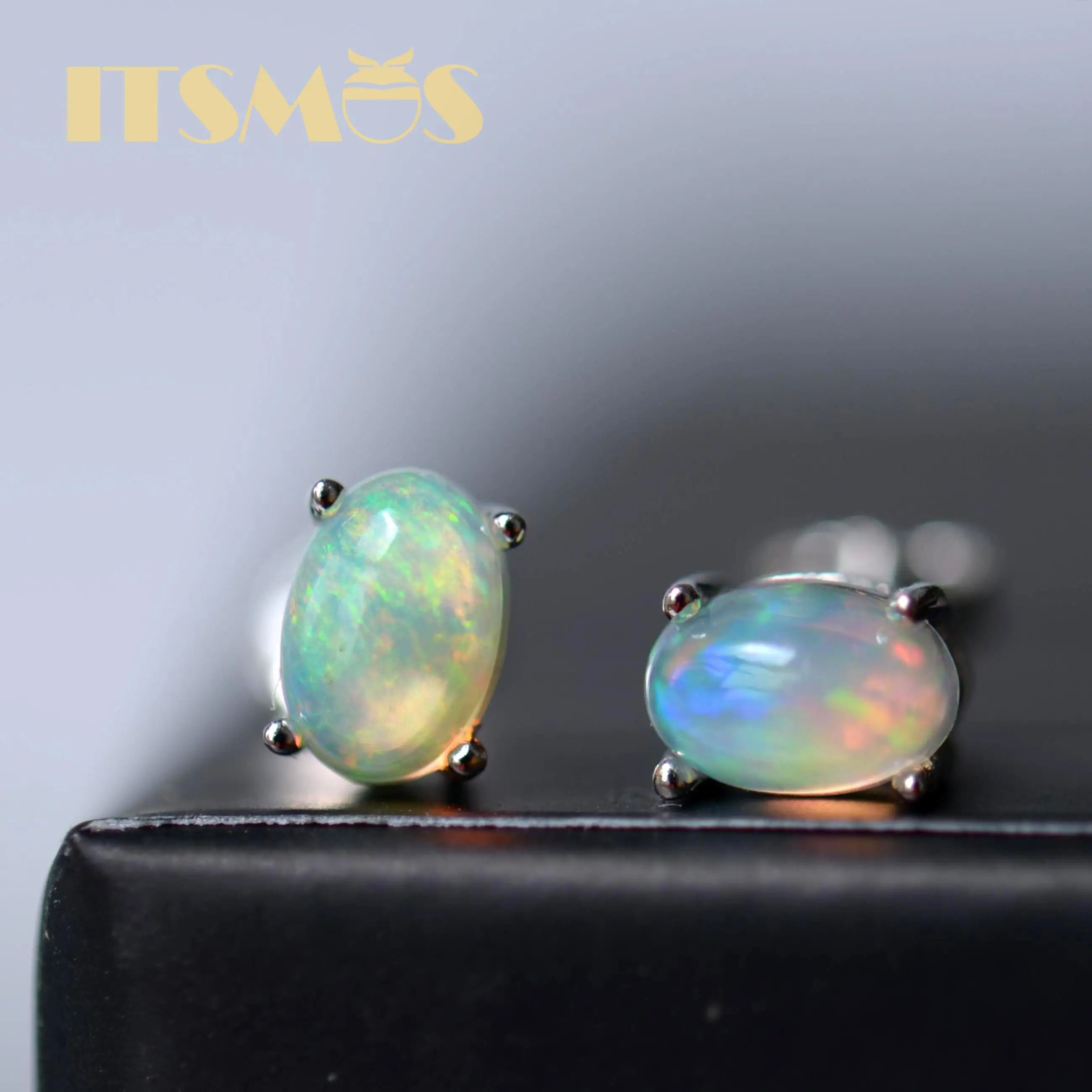 ITSMOS Natural Stone Opal Earrings s925 Silver Lucky Hope Elf Studs Earring Lover Colorful Jewerly for Women Gift High Quality | Украшения
