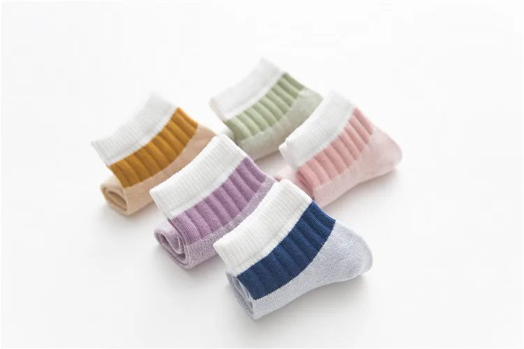 Girls Solid Cotton Marled Ankle Socks White Cuff Women Candy Colors Crew Socks Warm Winter Socks Ladies Short Socks 5 pairs/lot