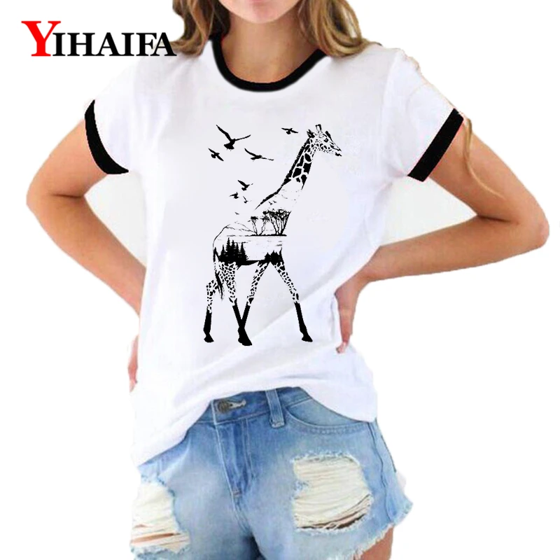 

Fashion Women T Shirts 3D Forest Bird Giraffe Graphic Tees Animal Print Summer Short Sleeve Casual Hip Hop Ropa Mujer Tops