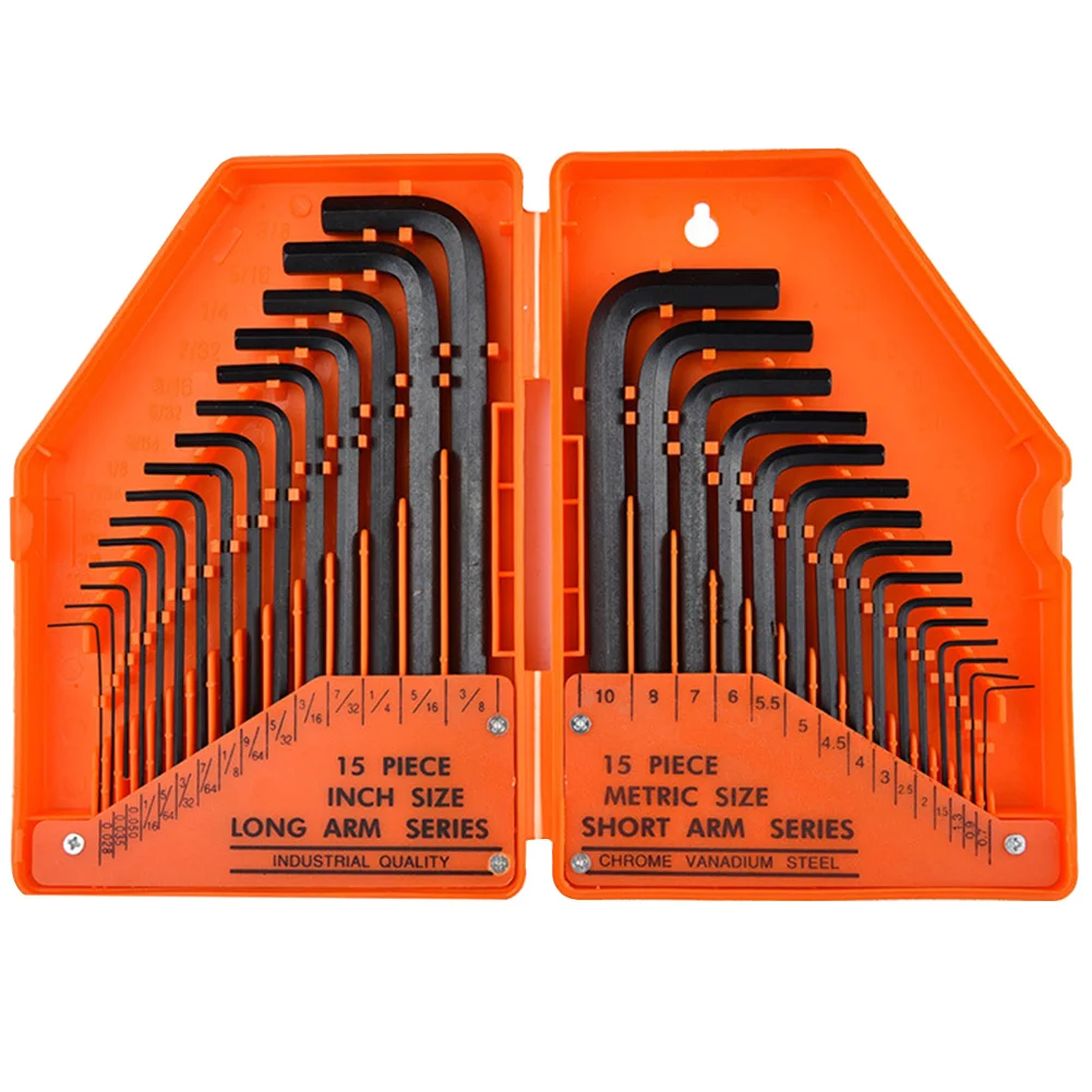 

30Pcs/Set Metric Hand Tools Allen Wrench Long Pattern Manual Hex Key Hexagon