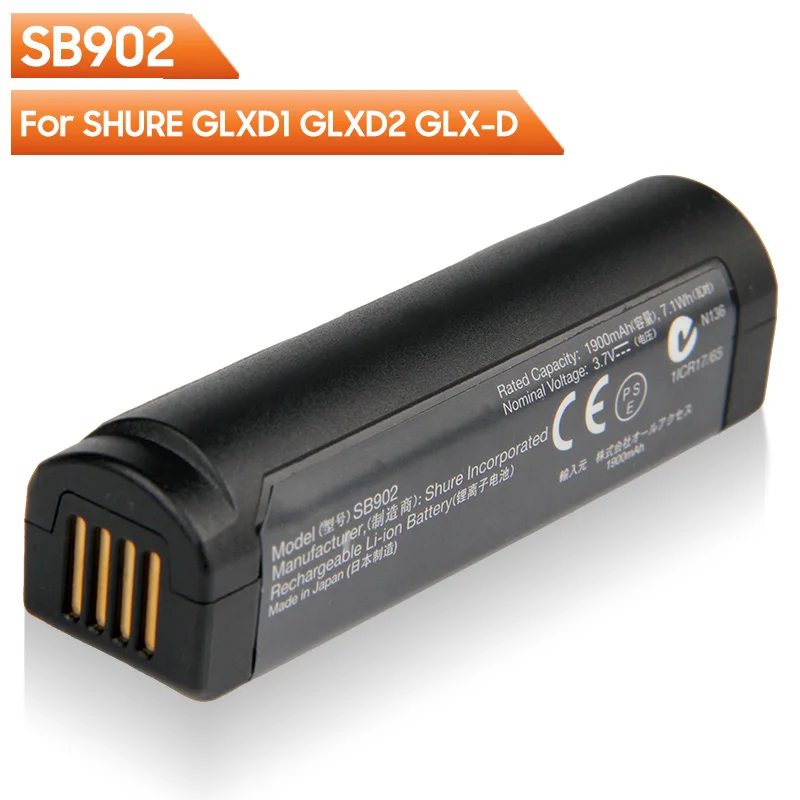 

Original Replacement Battery SB902 For SHURE GLXD GLXD1 GLXD2 Digital Wireless Systems Authentic Rechargable Battery 1900mAh