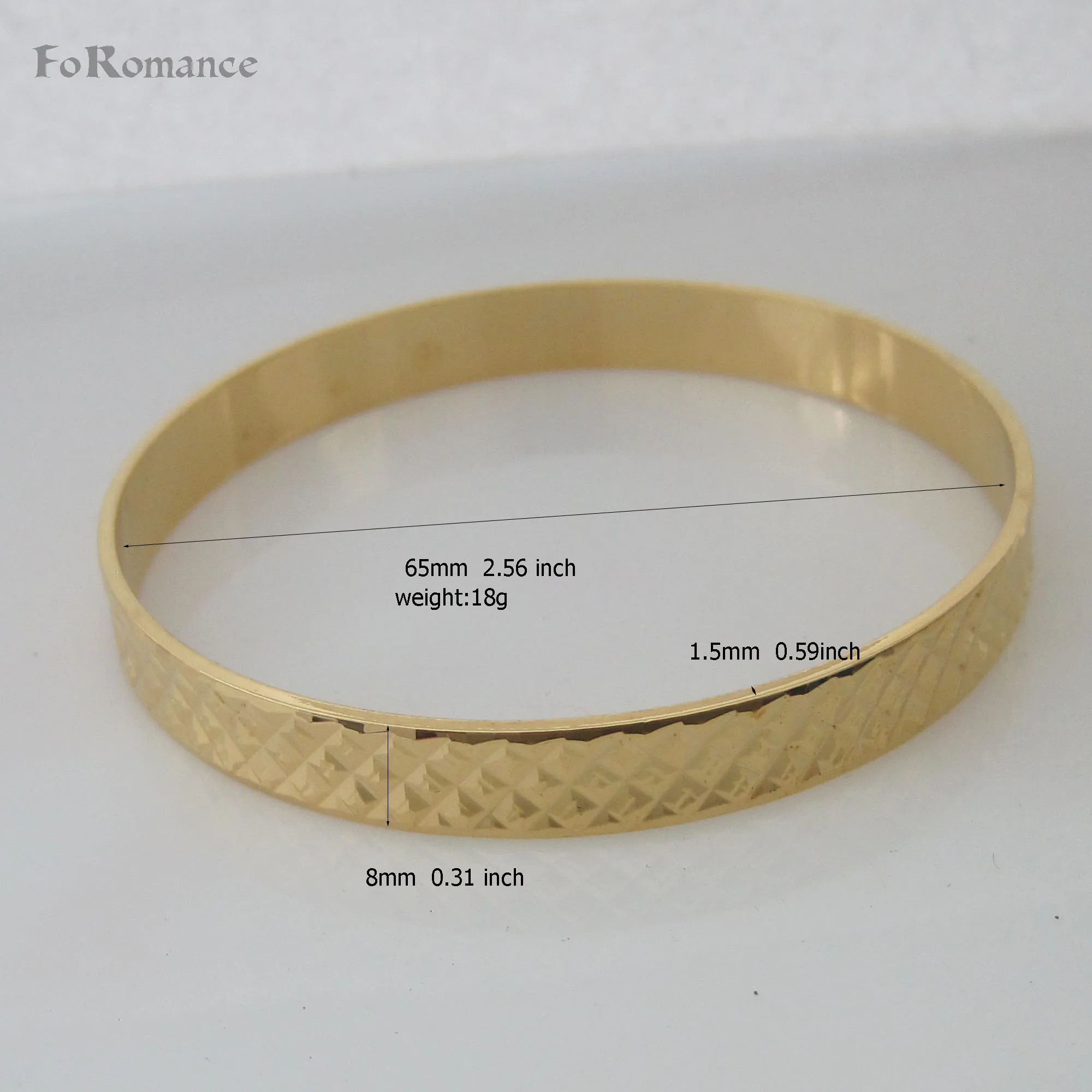 FOROMANCE/ YELLOW GOLD COLOR DIAMETER 1.6&quot &amp 2.56&quot BAND WIDTH 8MM FOUR STYLES CHILD BOY GIRL ADULT CLOSED BANGLE