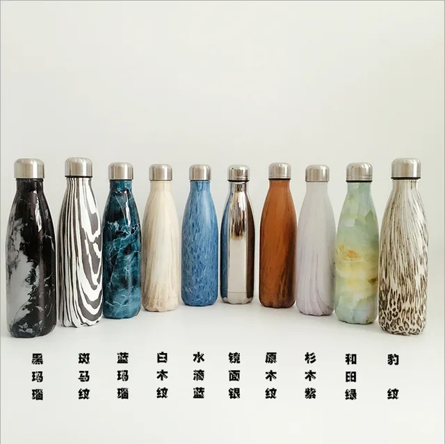 US $9.80 Wood Grain Insulated Cup Stainless Steel Coke Bottle Marble Sports Bottle Bowling Glass Customizabl