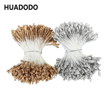 

HUADODO 3mm 300Pcs Gold Sliver Artificial Flower Stamen For scrapbooking DIY Accessories Christmas Wedding Decoration