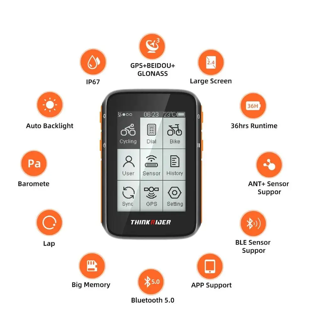 Thinkrider bc200 bike gps computer ANT+ 