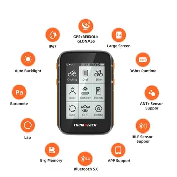 

Thinkrider bc200 bike gps computer ANT+ Bluetooth Powermeter Support LCD Display IPX7 Waterproof Stopwatch 2.4Inch Digit