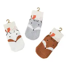 3 пары носков для девочек Теплые вельветовые носки кораллового цвета с рисунком лисы осенне-зимние детские носки для маленьких мальчиков и девочек