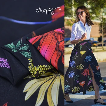 

100cm*135cm Fresh Flower Printed 100% Natural Silk Fabric Crepe De Chine Telas