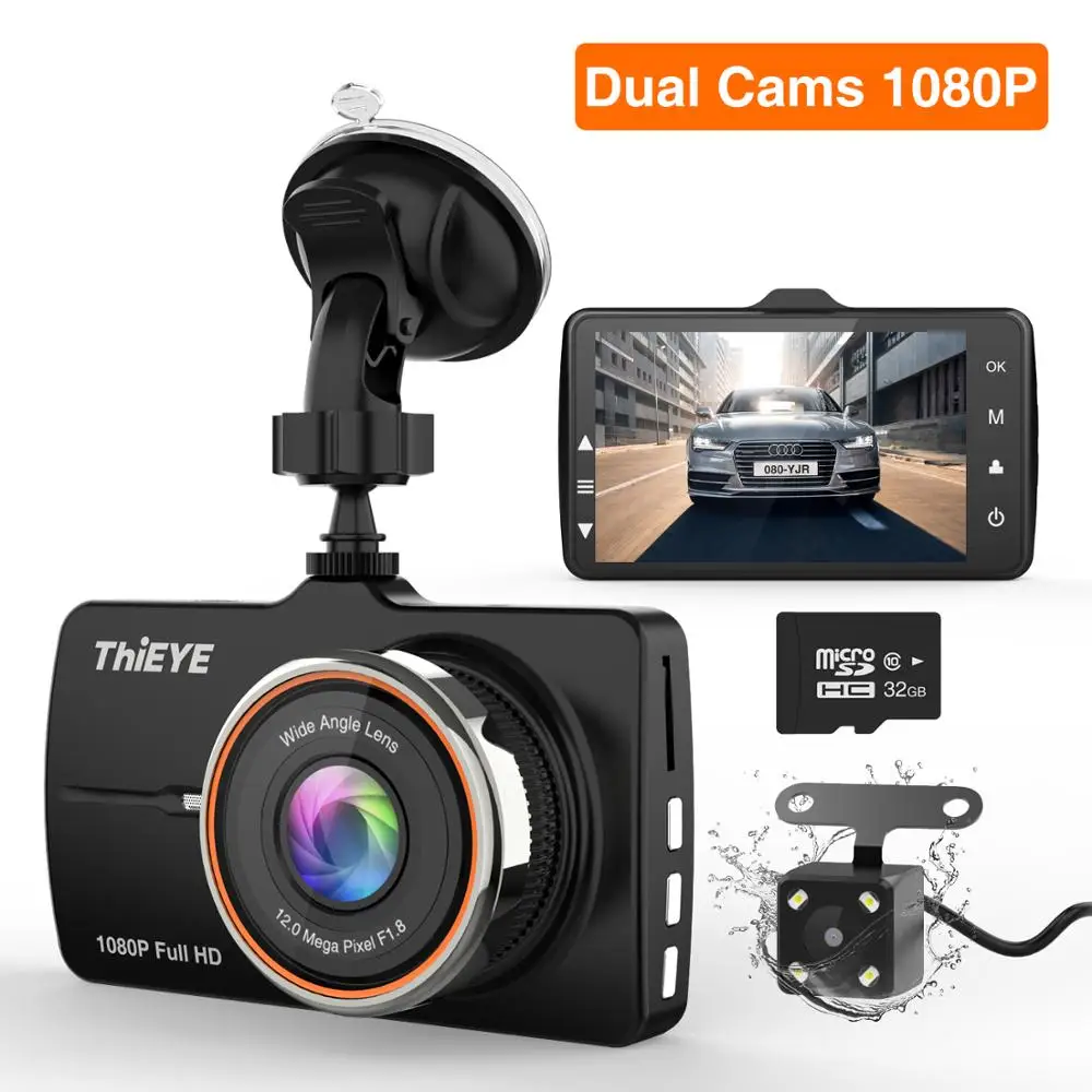 ThiEYE Carbox 5R Dash Cam Real 1080P Full HD фронтальная камера с 720P HD IP67 водостойкая задняя камера с двумя объективами Автомобильный регистратор