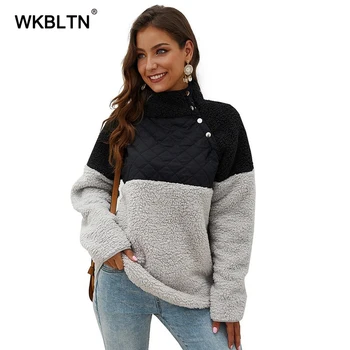 

Fleece Pullover Sweatshirt Thicken Warm Turtleneck Long Sleeve Solid Color Patchword Casual Sweater 2019 Winter Coat Women