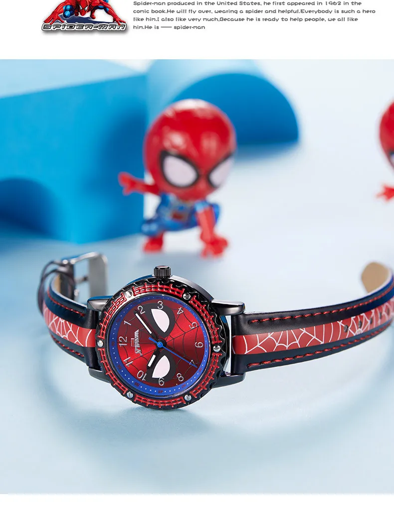 Детские Кварцевые часы disney Marvel с изображением Человека-паука, Мультяшные указатели, детские часы для мальчиков, водонепроницаемые, 3 бар, сплав, стекло