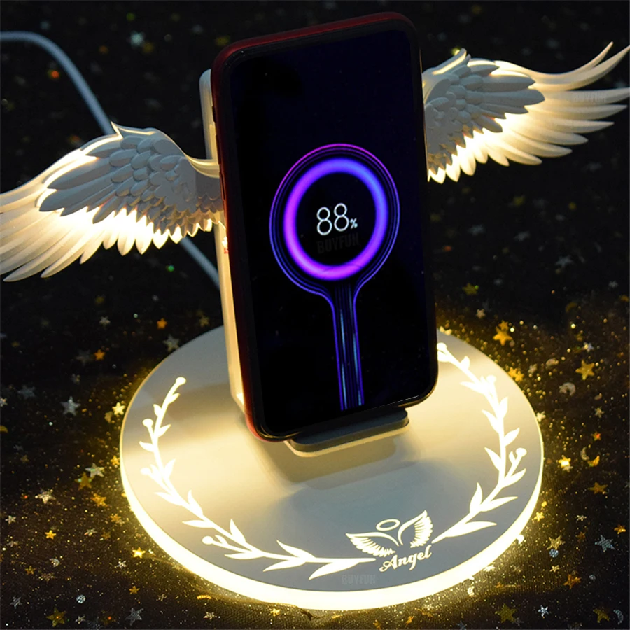 

10W Angel Wings Qi Wireless Charger Magic Quick Charging Pad for iPhone x xs max 8 Samsung s10 9 Huawei p30 pro Xiaomi Charger