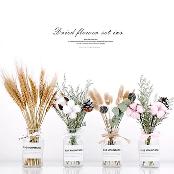 

Natural Dried Flowers With Glass Vase Photo Props Shooting Home Decoration Display Filler Floral Home Wedding Party Decoration