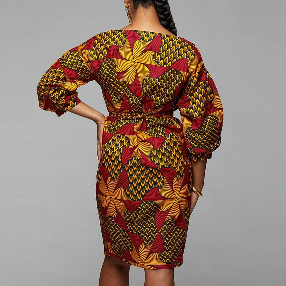 2019 африканская одежда для женщин платье Дашики с рукавами фонариками