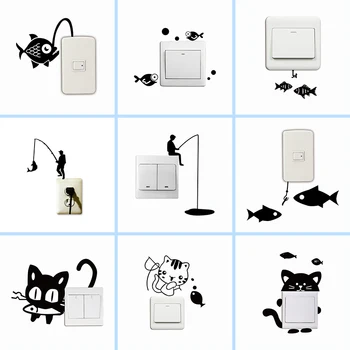 

Man Fishing Vinyl Switch Sticker Funny Cartoon Fish Silhouette Wall Stickers for Kids Room Bedroom Living Room Home Decor