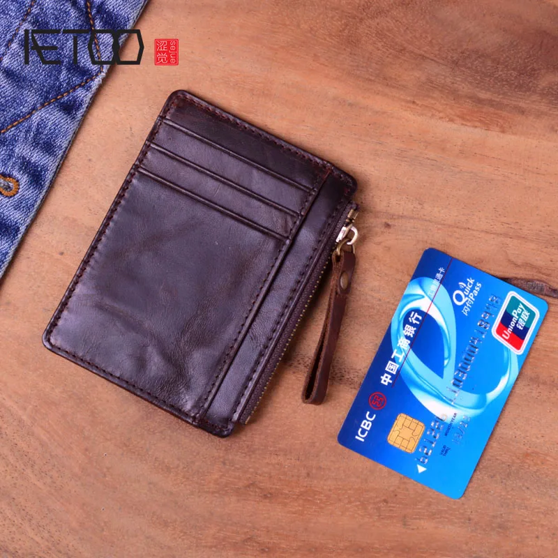 

AETOO Genuine Leather Wallet Women Vintage Handmade Female Short Small Wallets Coin Purse Card Holder Case