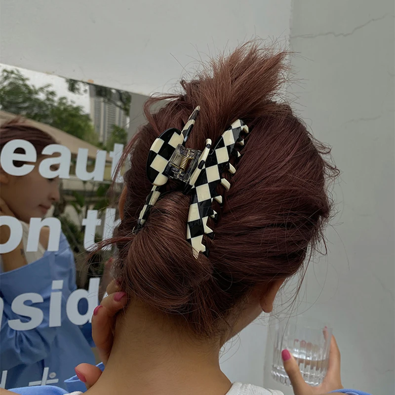 Peri'sBox 10 Designs White & Black Plaid Hair Claw Jewelry Fashion Chic Geometric Resin Hair Clamps Accessories for Women - Image 2