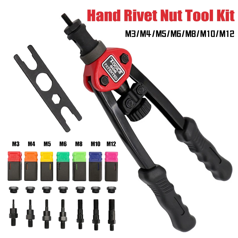 cheap!!!- M3/M4/M5/M6/M8/M10/M12 Hand Rivet Nut Tools Kit Labor-Saving
Hand Riveter Rivet Gun Set with Nuts Assortments Accessories New