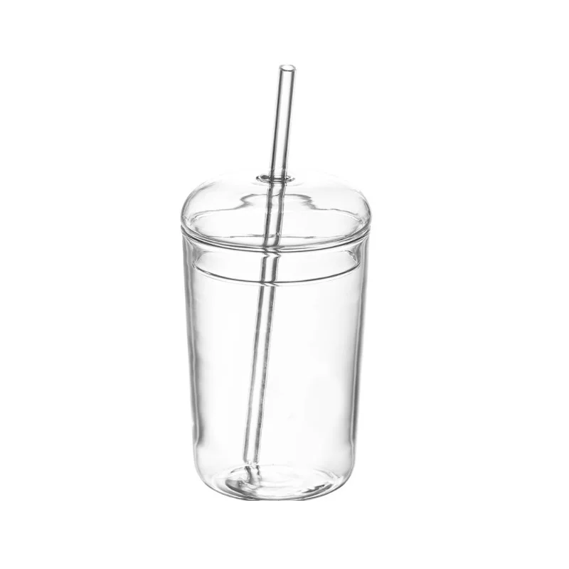 Креативные стеклянные чашки для кофе чай и напитки молоко чай воды чашки со стеклянной крышкой стеклянная соломинка для коктейлей чашка простой дизайн - Цвет: transparent
