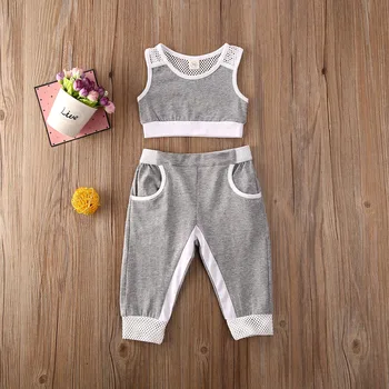 安い 2020 ソ幼児キッズベビーガールベストタンクトップパンツズボン服綿カジュアル服トラックスーツ одежда для новорожденых
