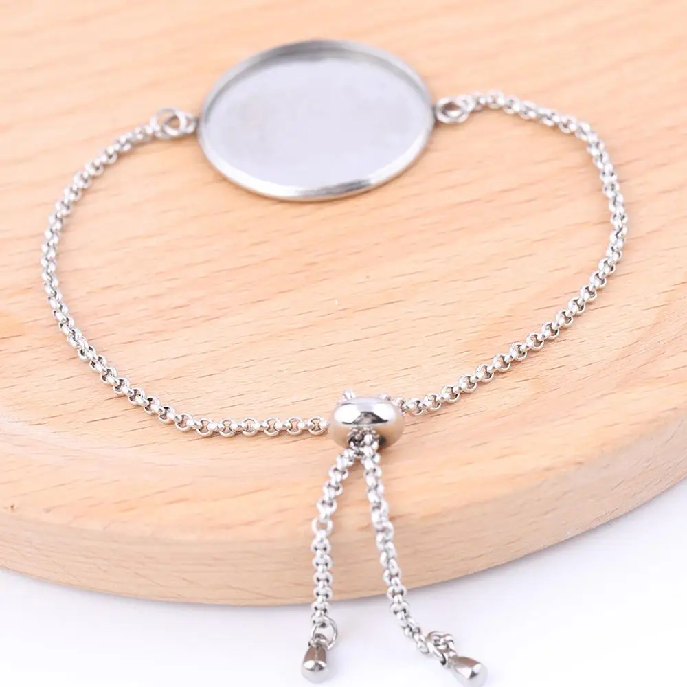 

5pcs stainless steel slide bead chain bracelet setting blanks 20mm 25mm cabochon base trays diy accessories for bracelets making