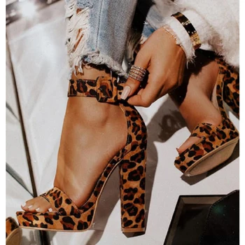 

NAN JIU MOUNTAIN 2020 Women High Heels Summer Open Toe Sandals Leopard Print Sandals Thick Heel Waterproof Platform