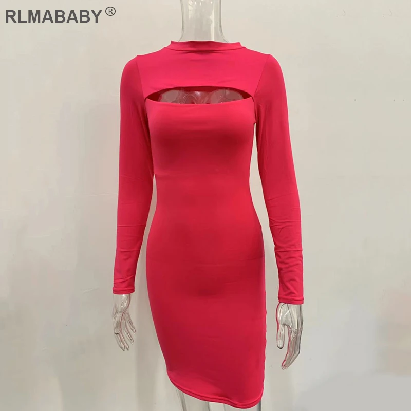 Rlmaaby, осенне-зимнее Двухслойное облегающее женское платье, вечерние платья для ночного клуба, мини-платье, Открытая грудь, длинный рукав, женское сексуальное платье