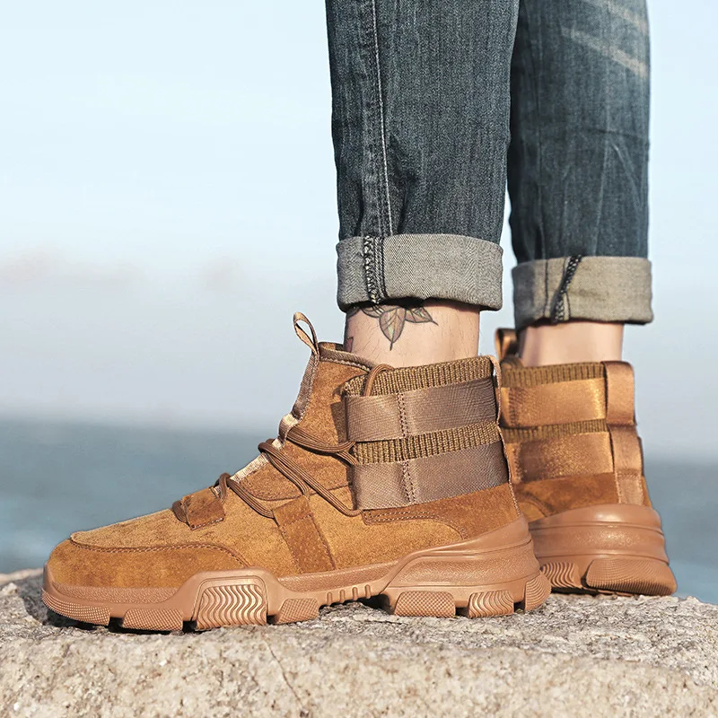 

Men Martin Boots Autumn & Winter British Style Retro High Shoes Worker Boot Korean-style Cool Casual Trendy Shoes Genuine Leathe