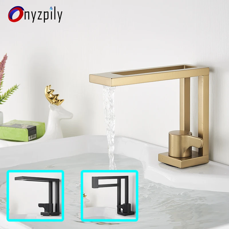 Onyzpyly смеситель для раковины черный золотой холодной и горячей воды 360 Вращение на бортике одно отверстие ручка