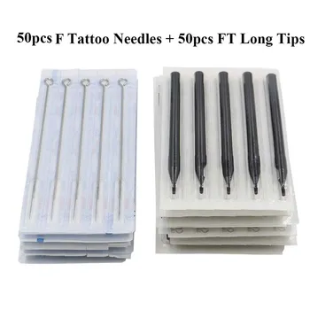 

50Pcs 5/7/9/11/13/15F Size Tattoo Needles and 50pcs 5/7/9/11/13/15F Size White Disposable Long Tattoo Tips Tattoo Kit