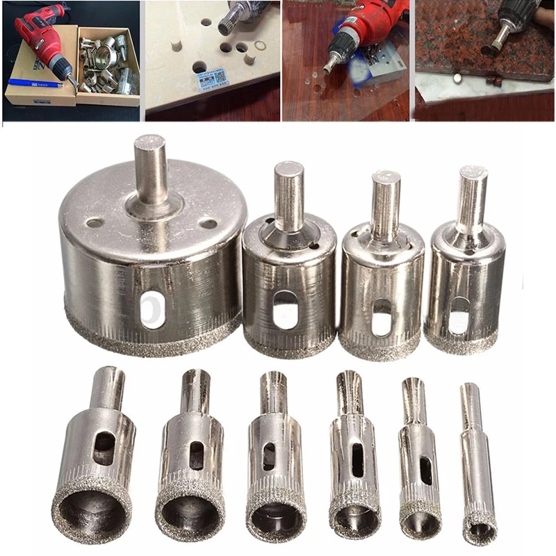 DWZ 10pcs 8-50mm Diamond Coated Hole Saw Drill Bit Set for Tile Ceramic Marble Glass