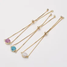 3 шт 260 мм длинные гальванические натуральные и окрашенная Друза звенья Браслеты Регулируемый плоский круглый ювелирный браслет для женщин Подарки