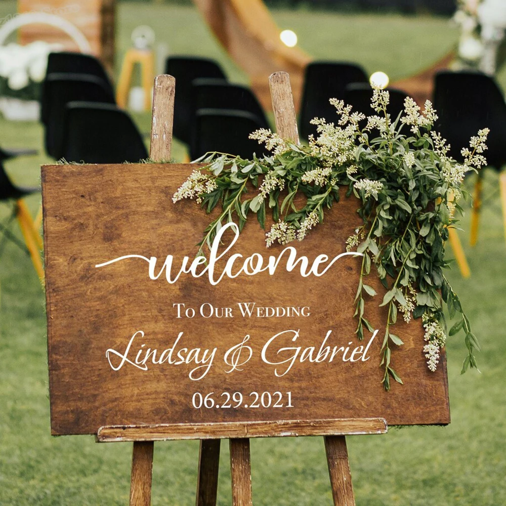 DIY Personalisierte Name Hochzeit Willkommen Zeichen Wand Aufkleber Vinyl Aufkleber  Hochzeit Decor Mit Paar der Name & Datum Wand Aufkleber a176 - AliExpress