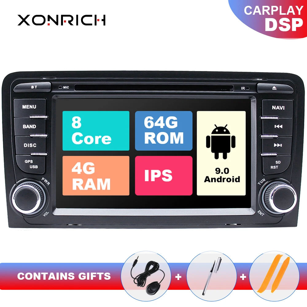 DSP 2 din Android 9 автомобильный DVD мультимедиа для Audi A3 8P S3 2003-2012 RS3 Sportback навигация gps Радио Стерео головное устройство 4 Гб+ 64 ГБ