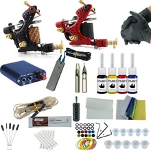 Полный набор для начинающих татуировок, катушки, машины, пистолет, черные чернила, набор, источник питания, ручки, инструменты, набор, тату машина, Перманентный макияж