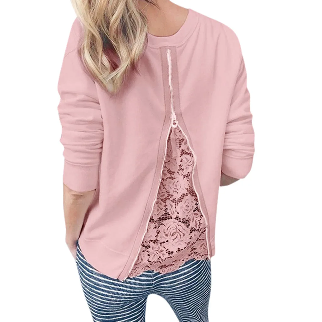 

Lace Patchwork Sweatshirt Top Women O-Neck Long Sleeve roupas femininas poleron mujer busos para mujer aesthetic clothes modis
