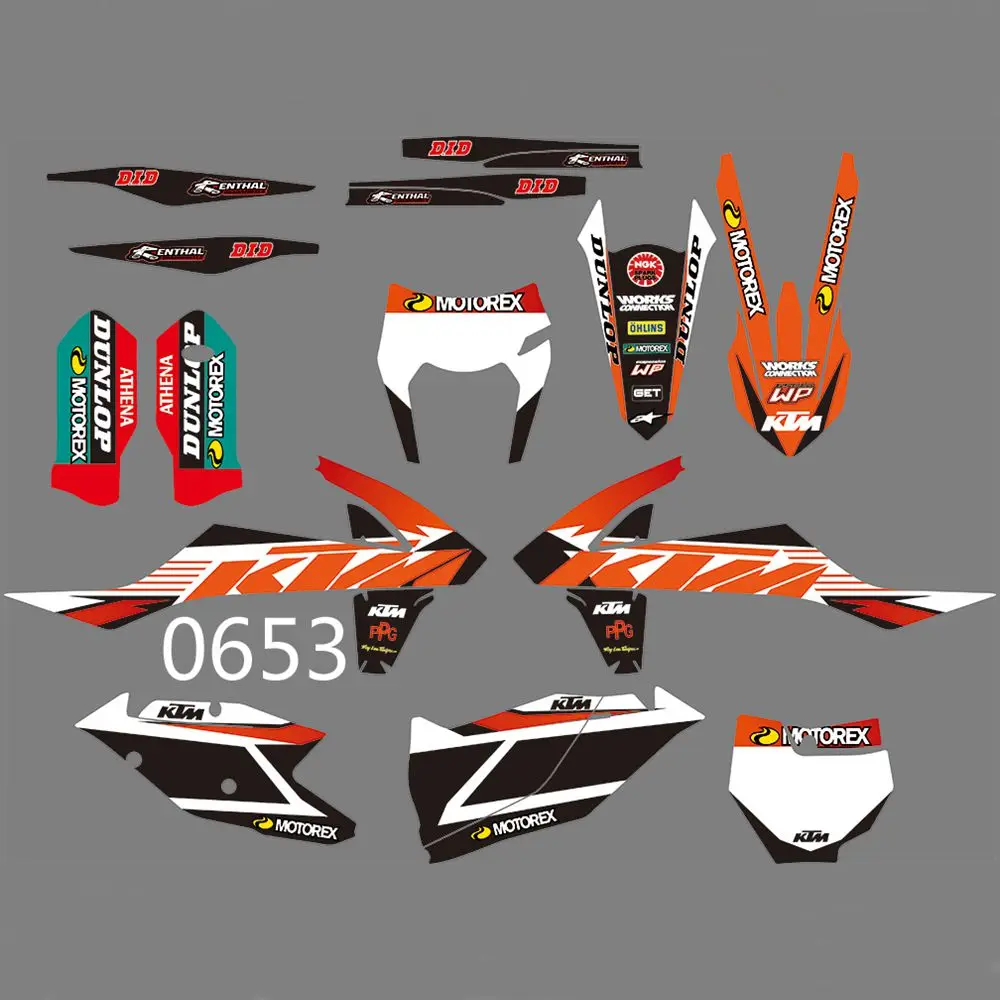 

For KTM SX SXF 125 200 250 300 350 400 450 500 2016 2017 2018 Sticker Kit Full Graphics Decals Stickers Custom Number Name