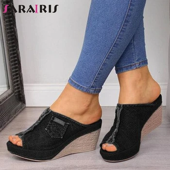 

SARAIRIS Fashion Female Solid Handmade Casual Party Sandals Open Toe Sandals Women Wedges Slip On Outdoor Shoes Woman
