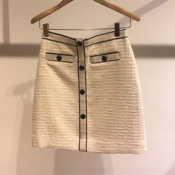 

Women Skirt 2019 Autumn and Winter New Simple Wild Small Fragrance Button A Line Slim Mini Skirt