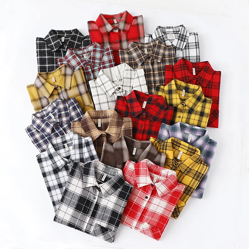 Fashion Women Plaid Shirt Chic Oversized Checked Blouse Long Sleeve Female Casual Print Shirts Loose Cotton Tops Blusas