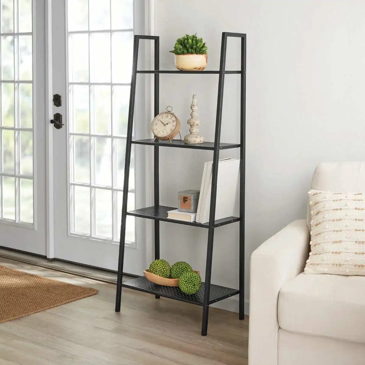 4 Tiers Wall Leaning Ladder Shelf Bookcase Bookshelf Storage Rack